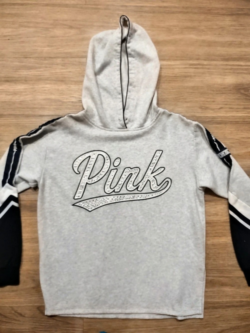 Victoria'Small Secret PINK Color Block Hoodie Gray & Black Size Small